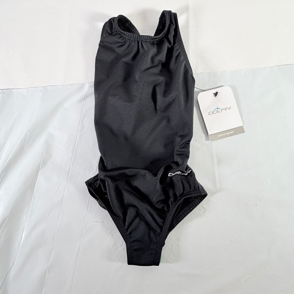Dolfin Girl's Size 22 Ocean Winner Performance‎ Back One Piece Swimsuit Black